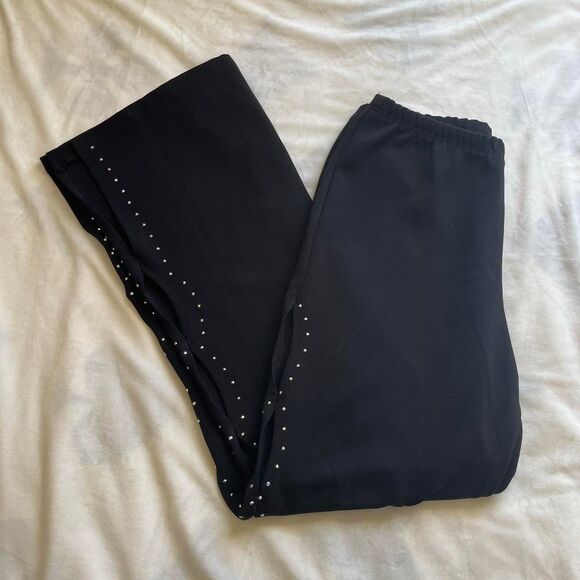 Vintage Y2K Zoey & Beth black cut out silver rhinestone flare pants size large - Picture 3 of 7